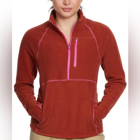 Bass Outdoor Tops - Bass Outdoor Half Zip Pull Over Fleece with Thumbholes Burnt Henna Medium NWT